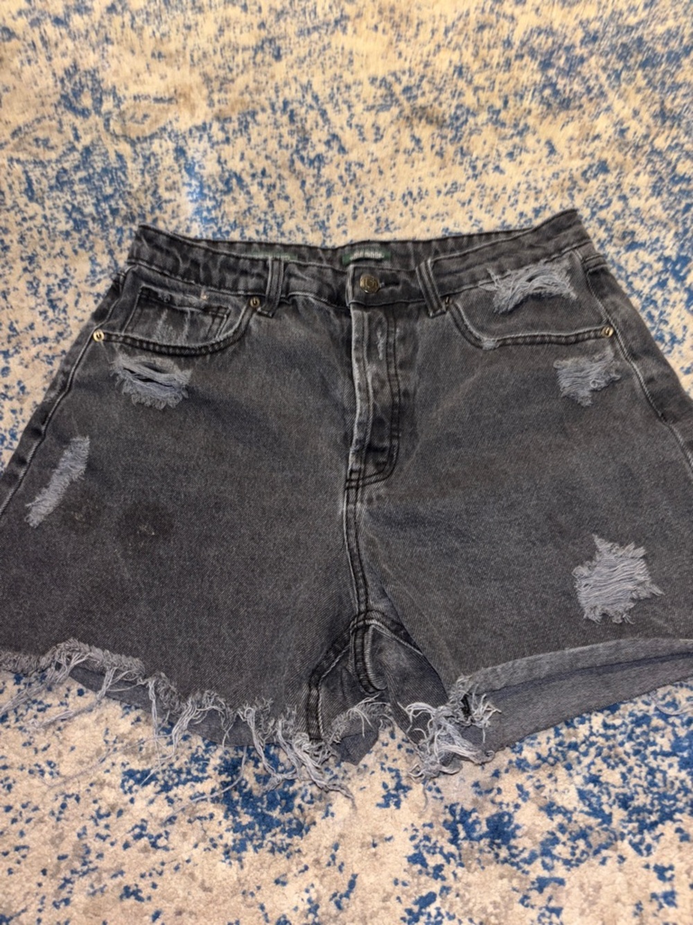 wild fable Black Distressed High-Waist Denim Shorts